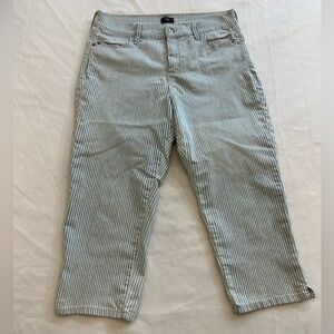 NYDJ Women’s Cropped Jeans, Blue and White Stripped, Size 12.